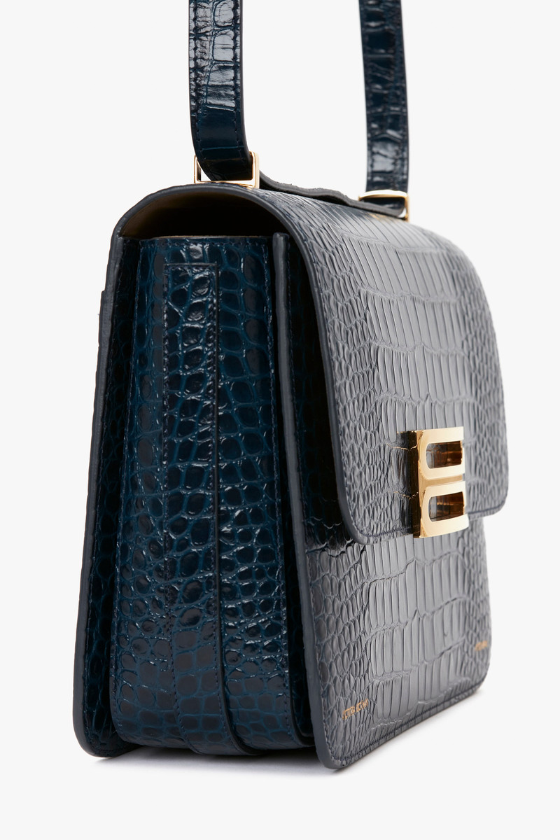 Jumbo Frame Shoulder Bag in Midnight Blue Croc-Effect Leather 8