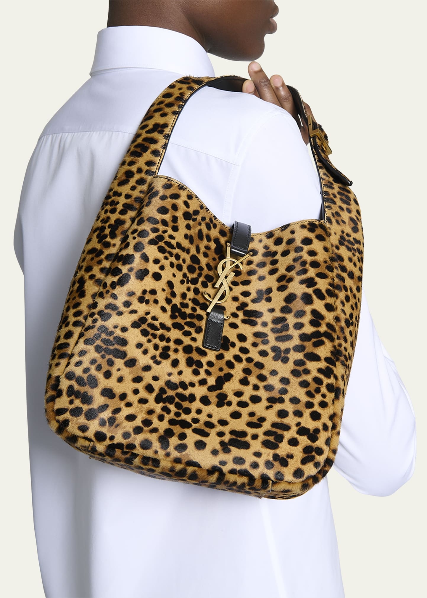 Le 5 A 7 Small YSL Hobo Bag in Leopard-Print Calf Hair - 5