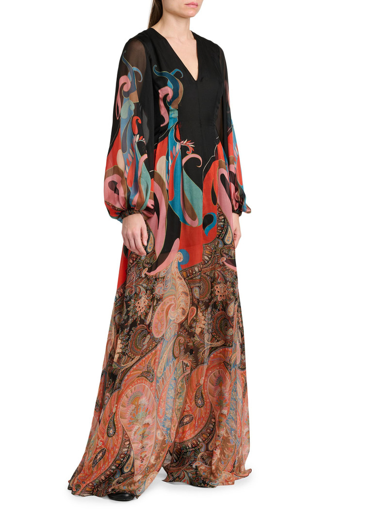 Women's Lotus Paisley Print A-Line Gown - Printed Black Base 4