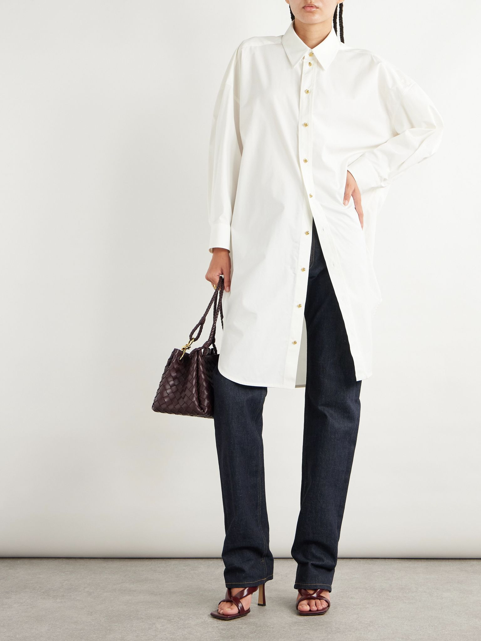 Cotton-blend poplin tunic Cream - 2