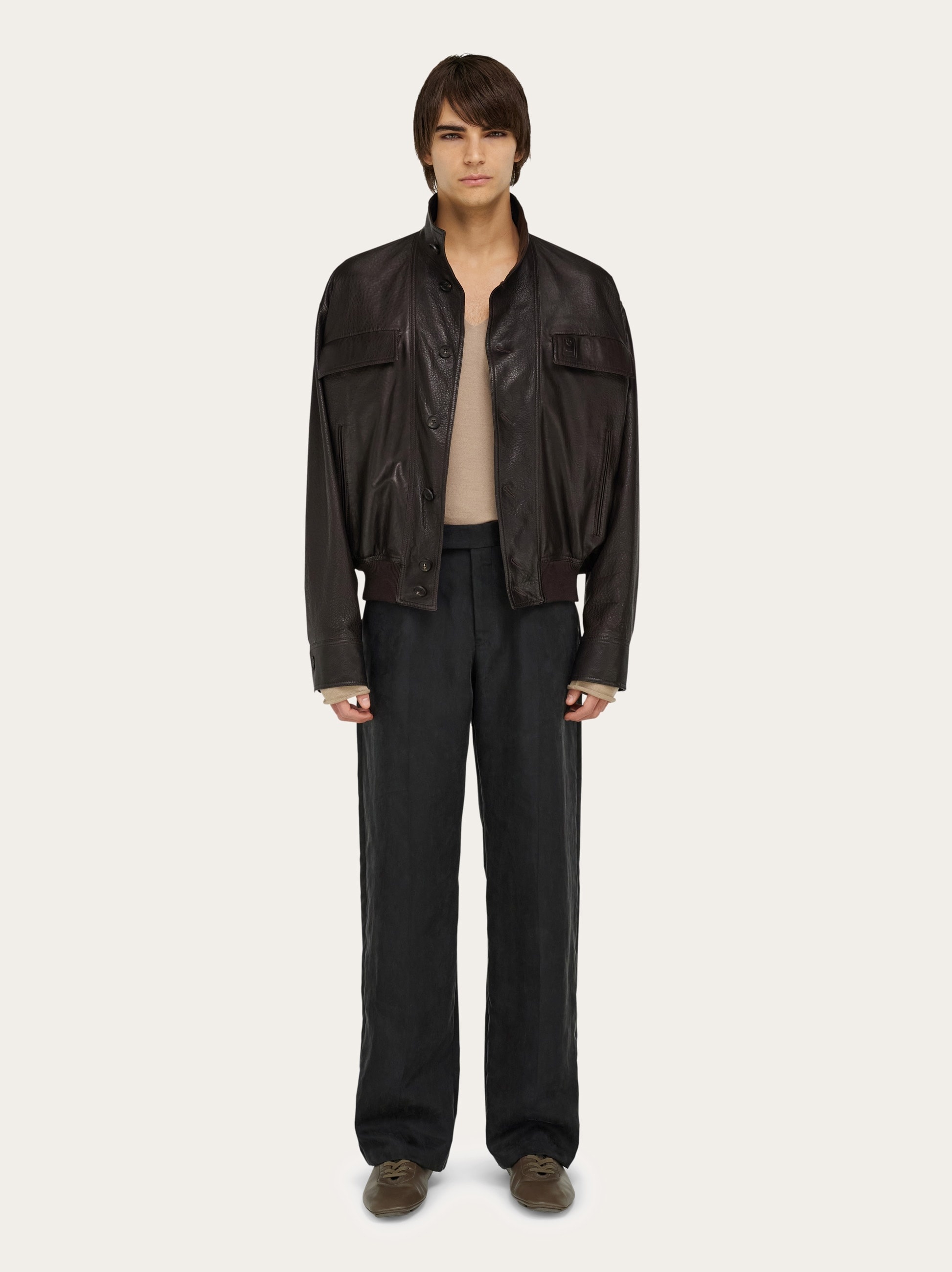 Grainy leather blouson - 6