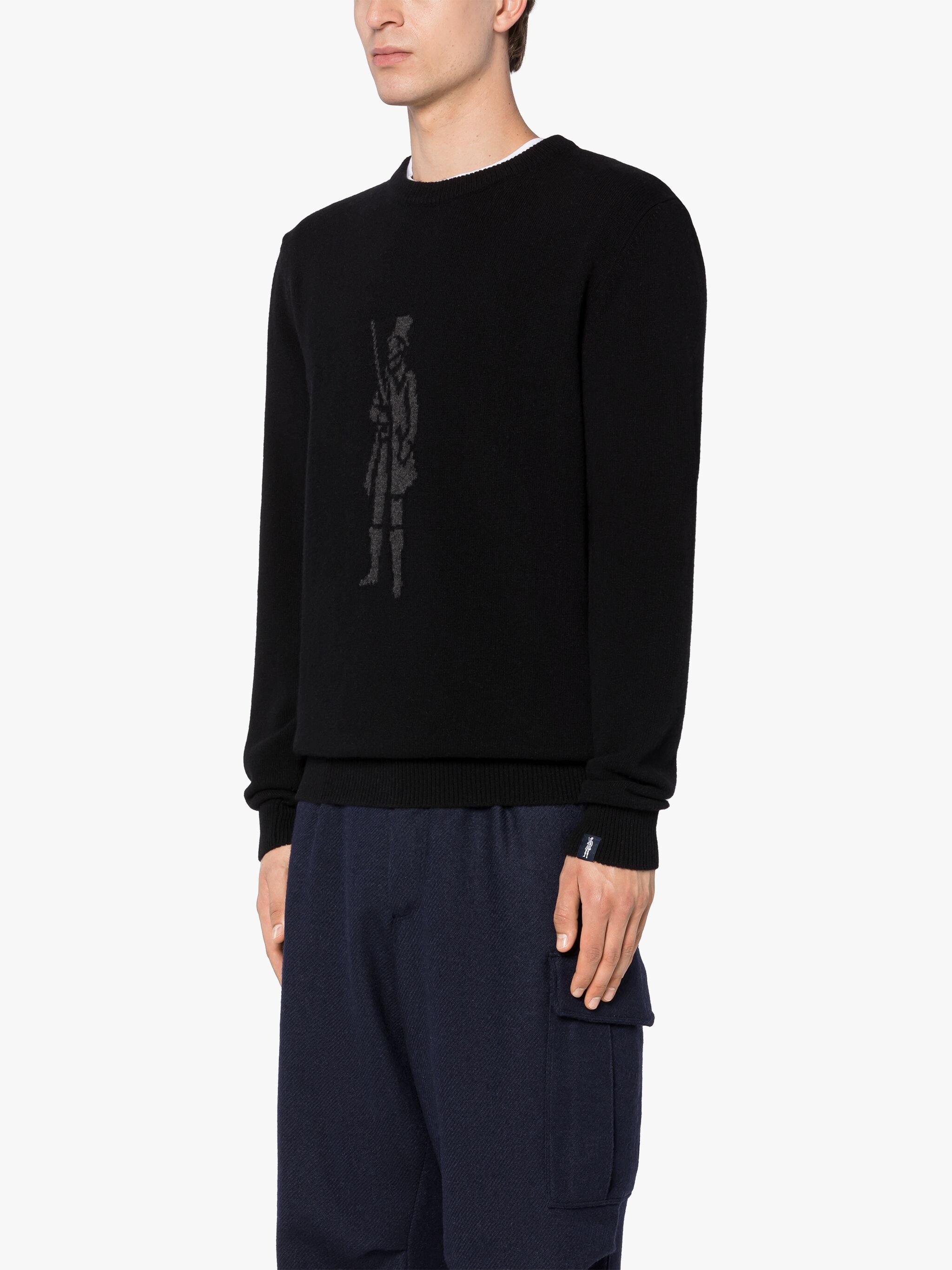 BLACK MERINO WOOL & CASHMERE LOGO CREWNECK SWEATER - 3
