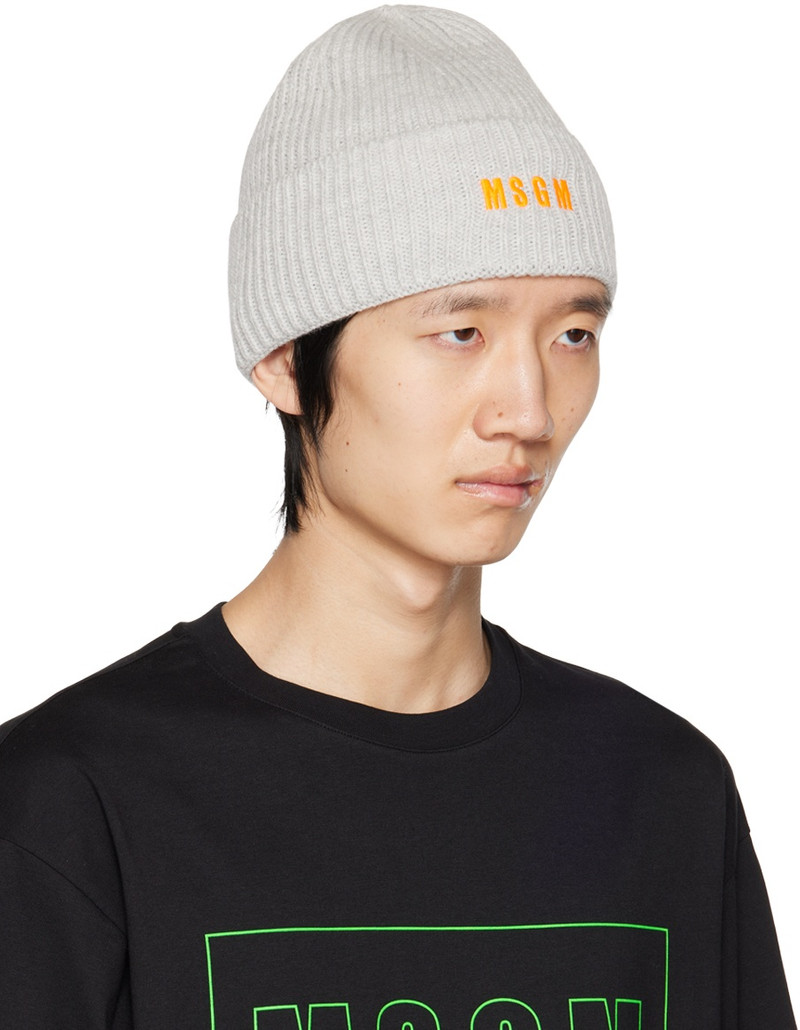 MSGM Gray Embroidered Logo Beanie outlook