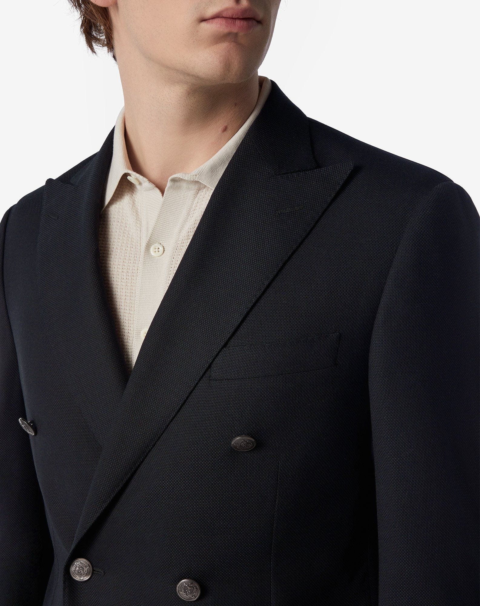 Black double-breasted 110's hopsack wool jacket - 3