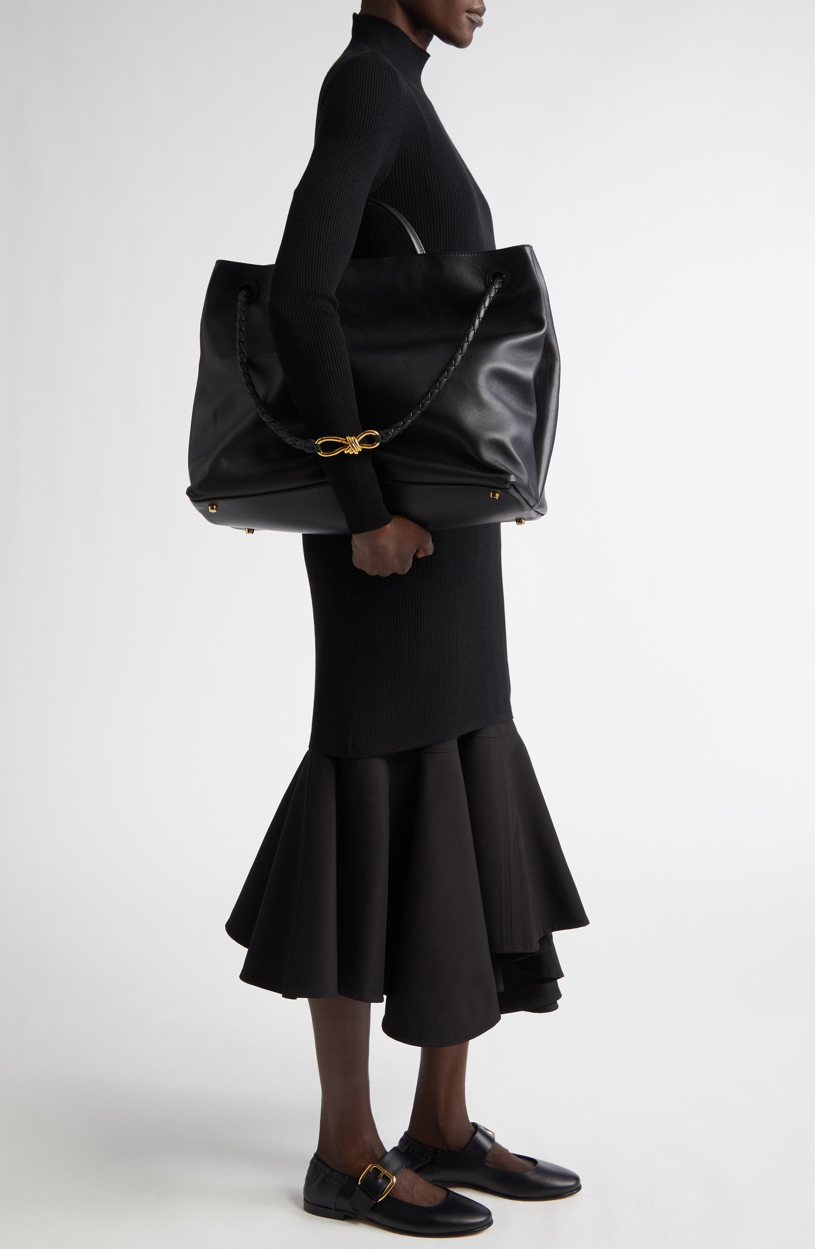 Bottega Veneta Large Andiamo Leather Tote in 1019 Black-M Brass at Nordstrom - 3