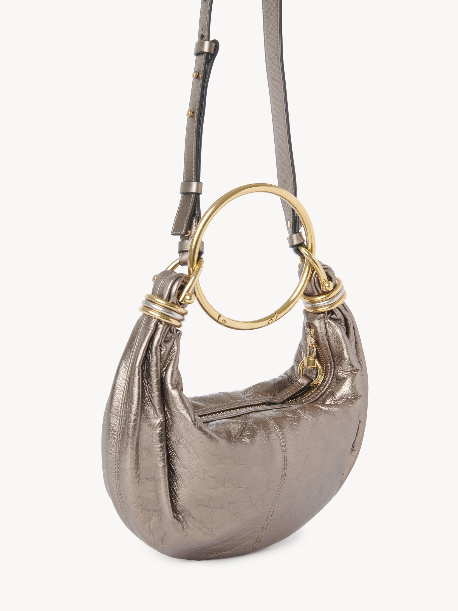 SMALL BRACELET HOBO BAG IN METALLIZED LEATHER - 3