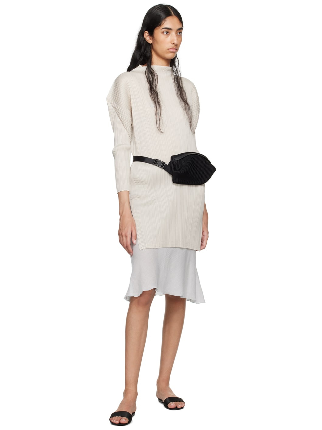 Black Bias Pleats Waist Pouch - 4