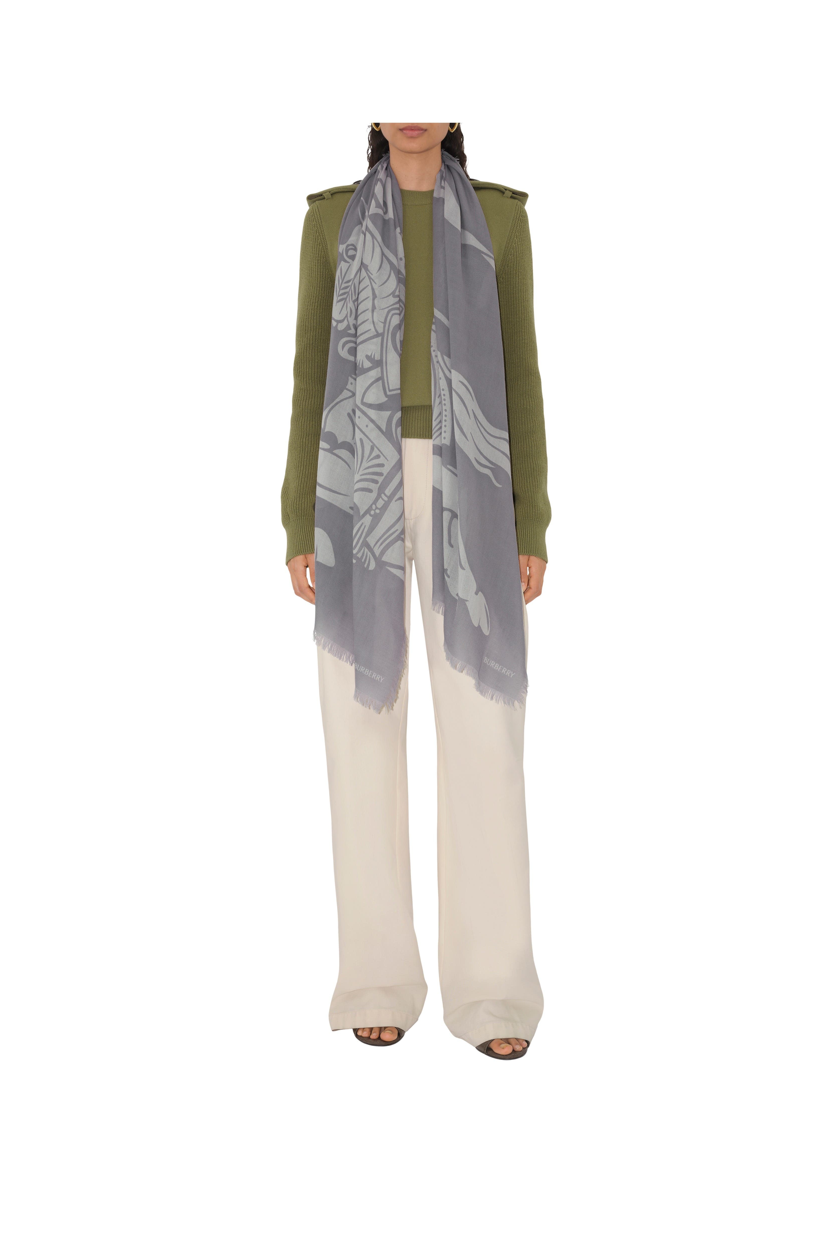 burberry Wide EKD Wool Scarf in Mist at Nordstrom - 2