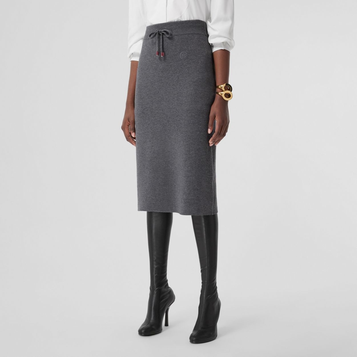 Monogram Motif Cashmere Cotton Blend Pencil Skirt - 5