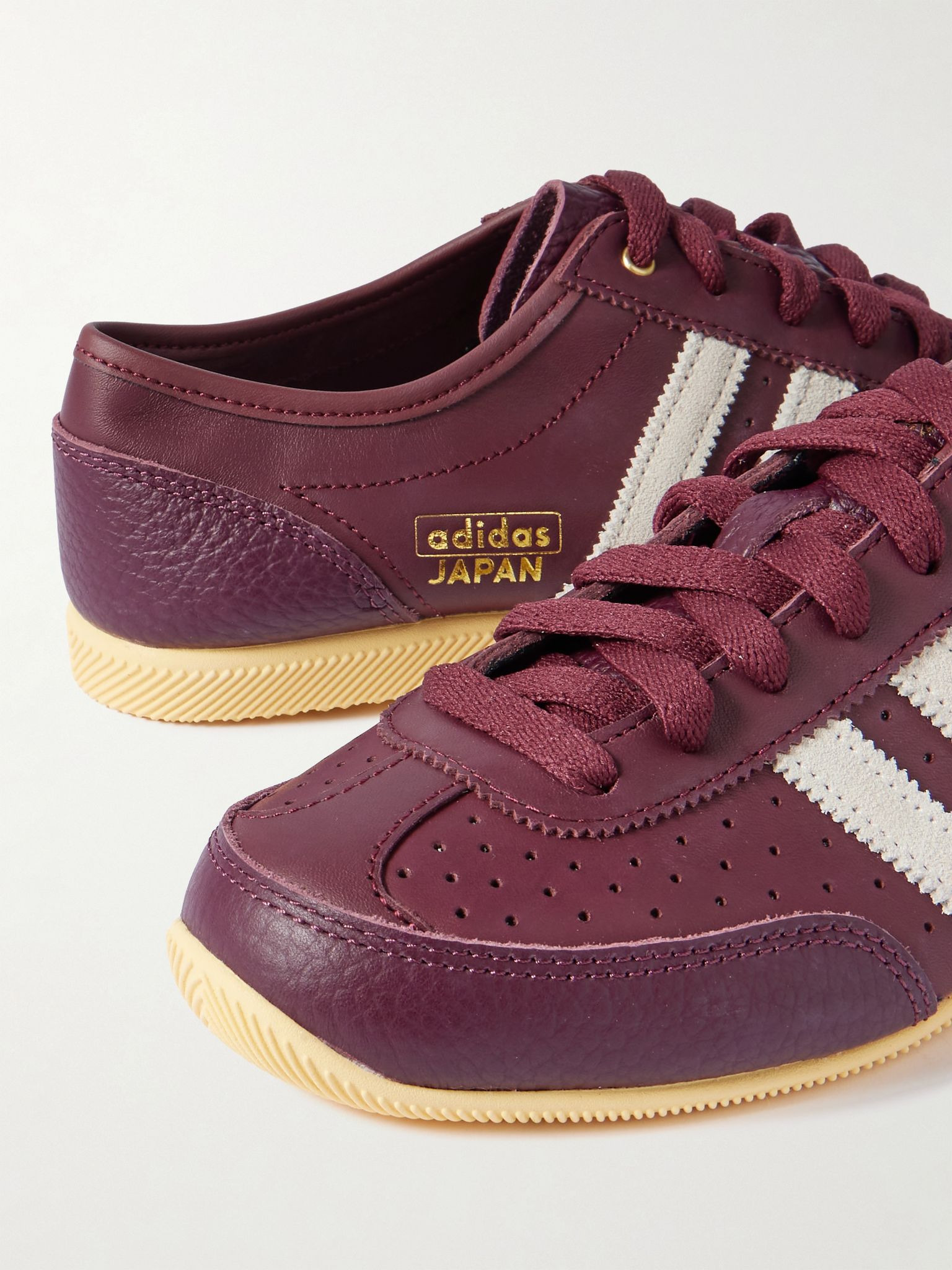 Japan Decon W perforated suede-trimmed leather sneakers Burgundy - 4