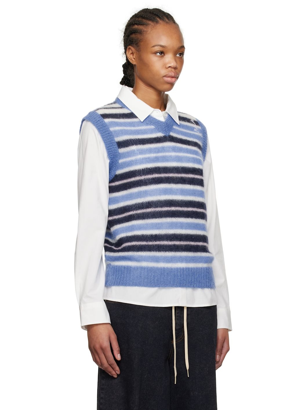 Blue Brushed Mohair Stripe Vest - 2