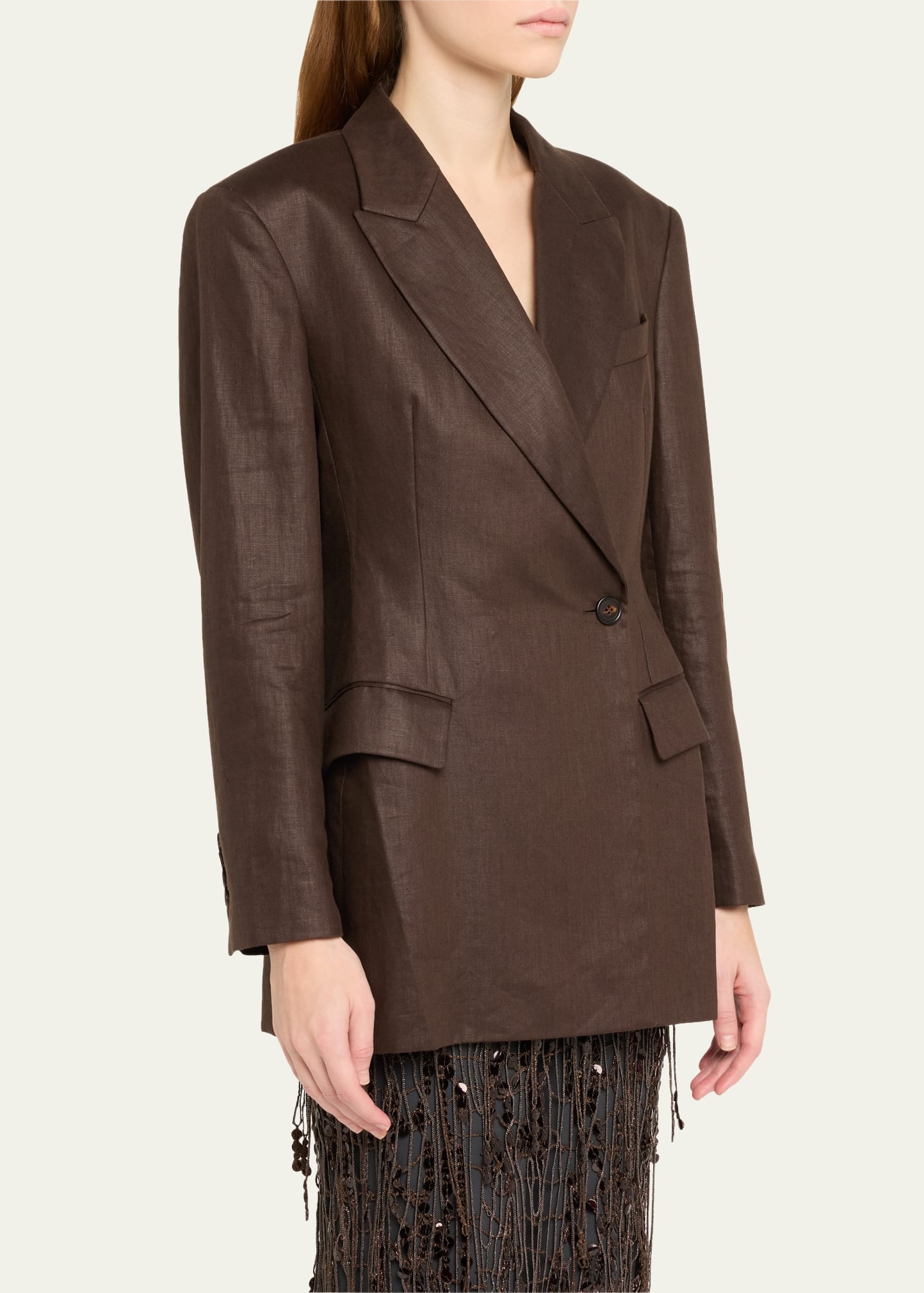 Glossy Linen Diagonal Button Front Blazer - 3