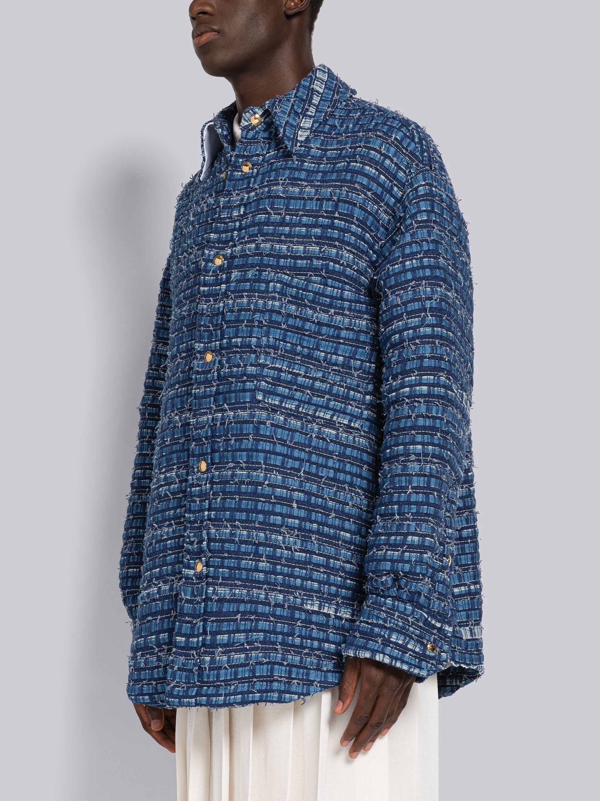 Denim Ribbon Tweed Oversized Shirt Jacket - 2