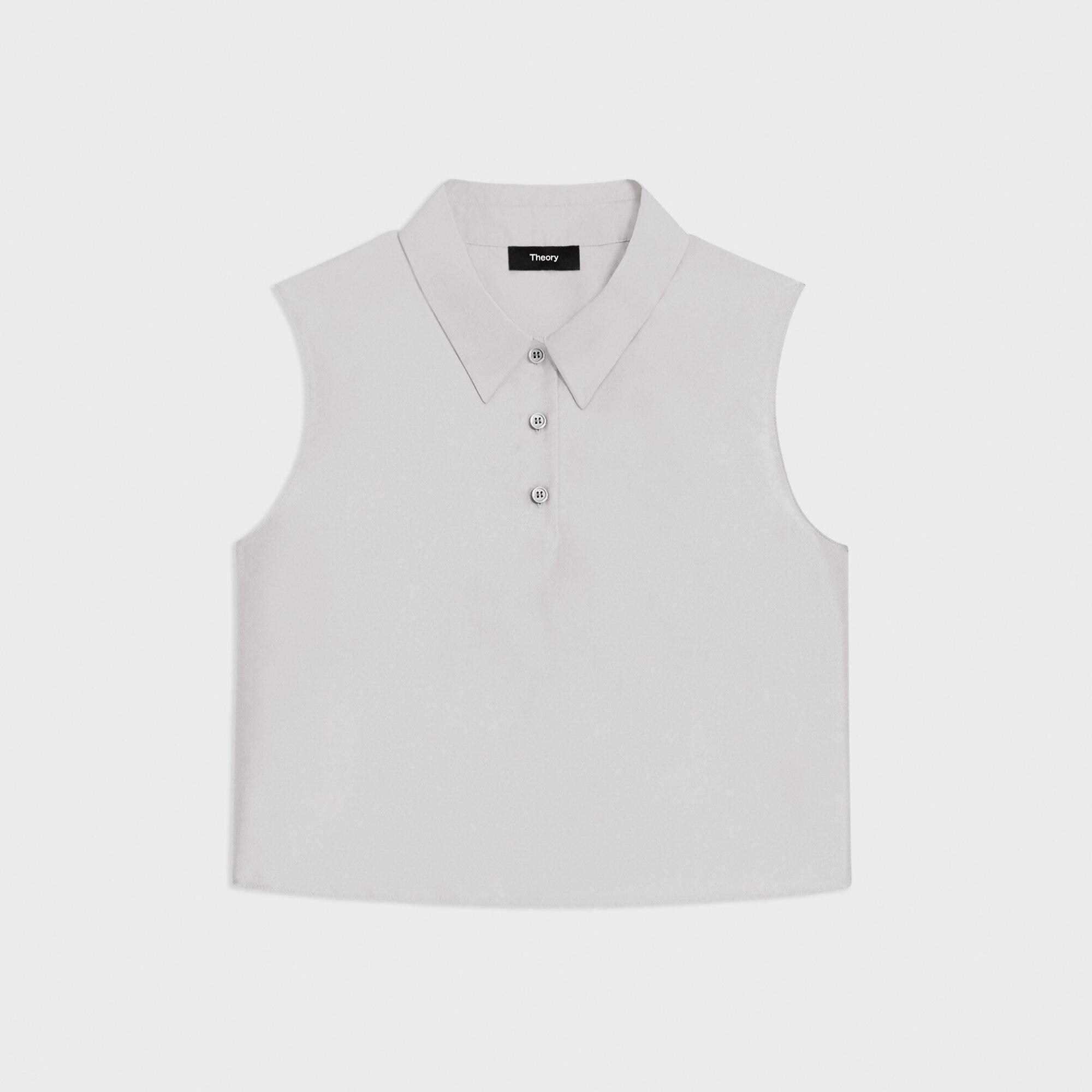 Cropped Sleeveless Polo in Metallic Silk Twill - 1