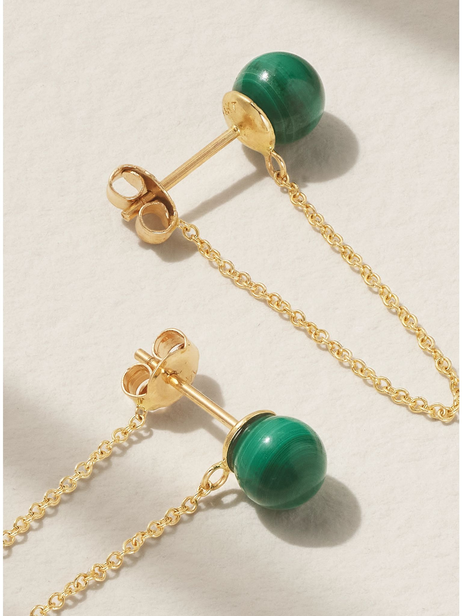 14-karat gold malachite earrings Green - 3
