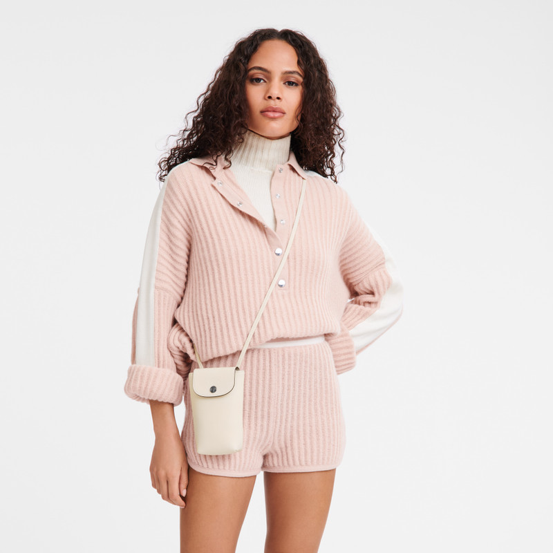 Longchamp Le Pliage Xtra Phone case with leather lace Ecru - Leather outlook