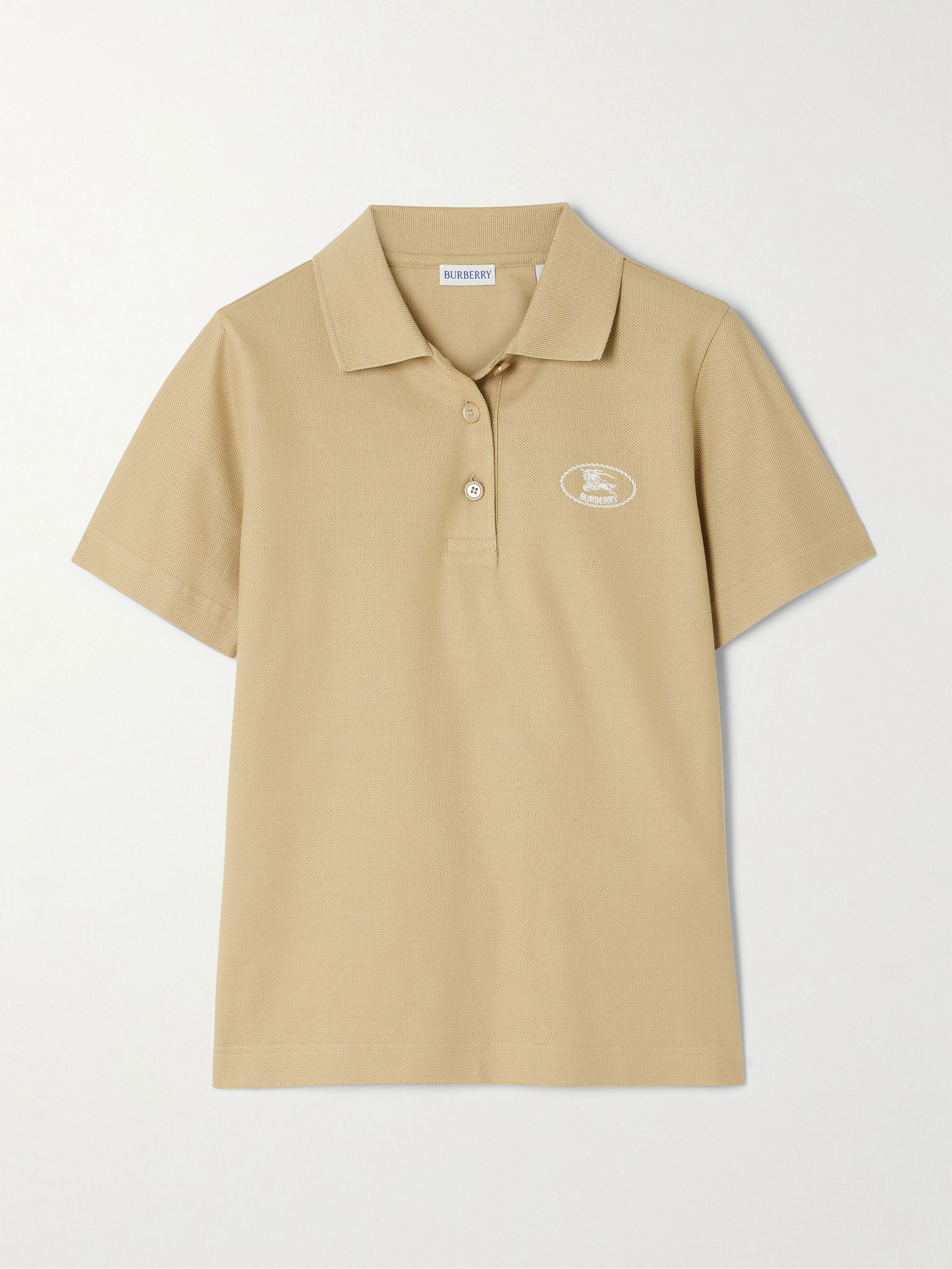 Embroidered cotton-piqué polo shirt Beige - 1