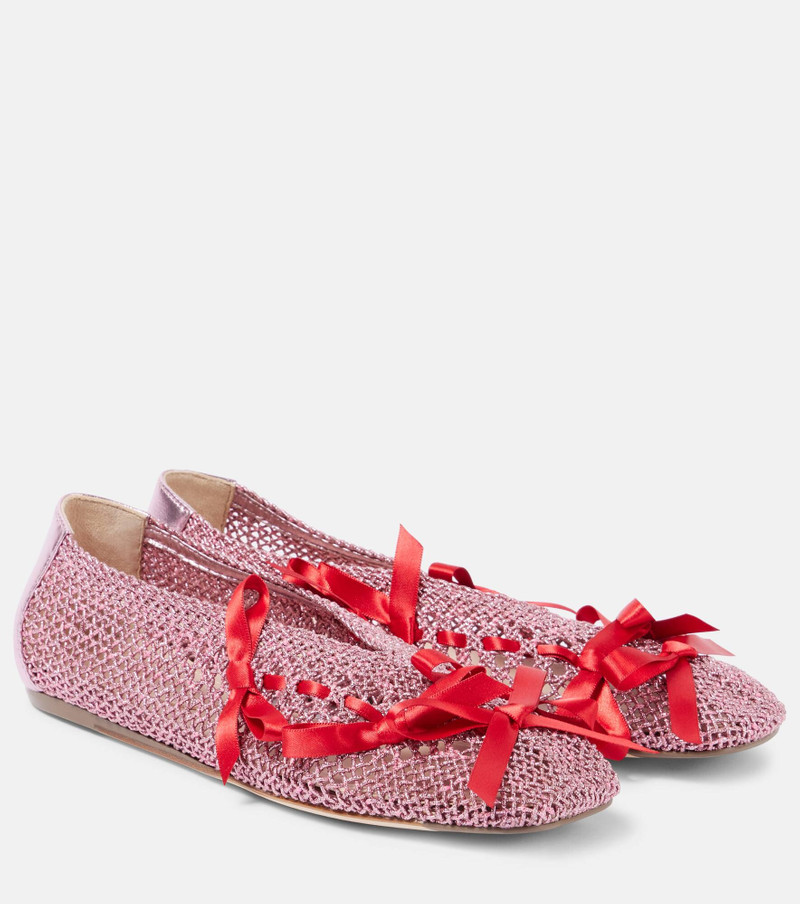 Bow-detail crochet ballet flats - 1