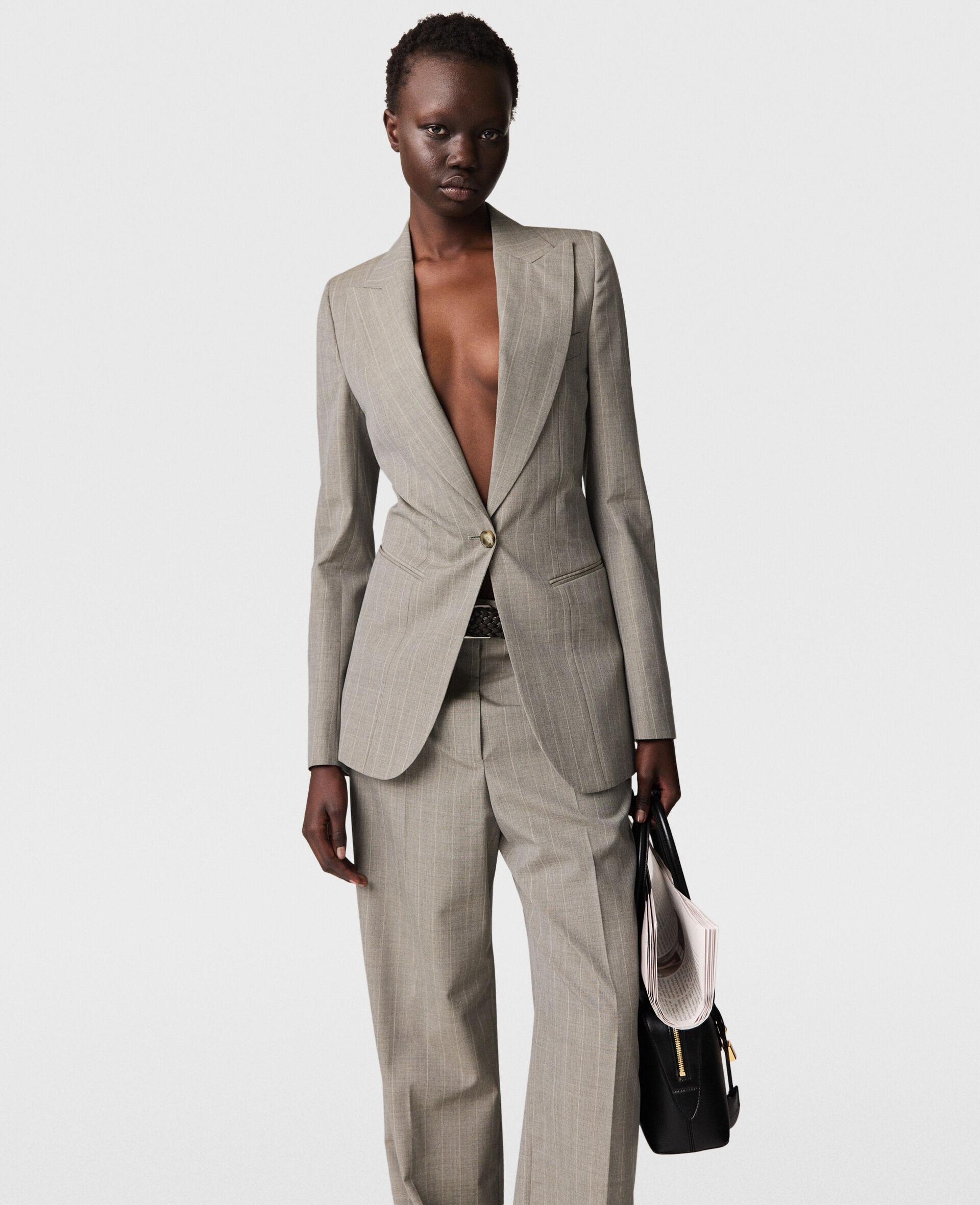 Single-Breasted Pinstripe Blazer - 6