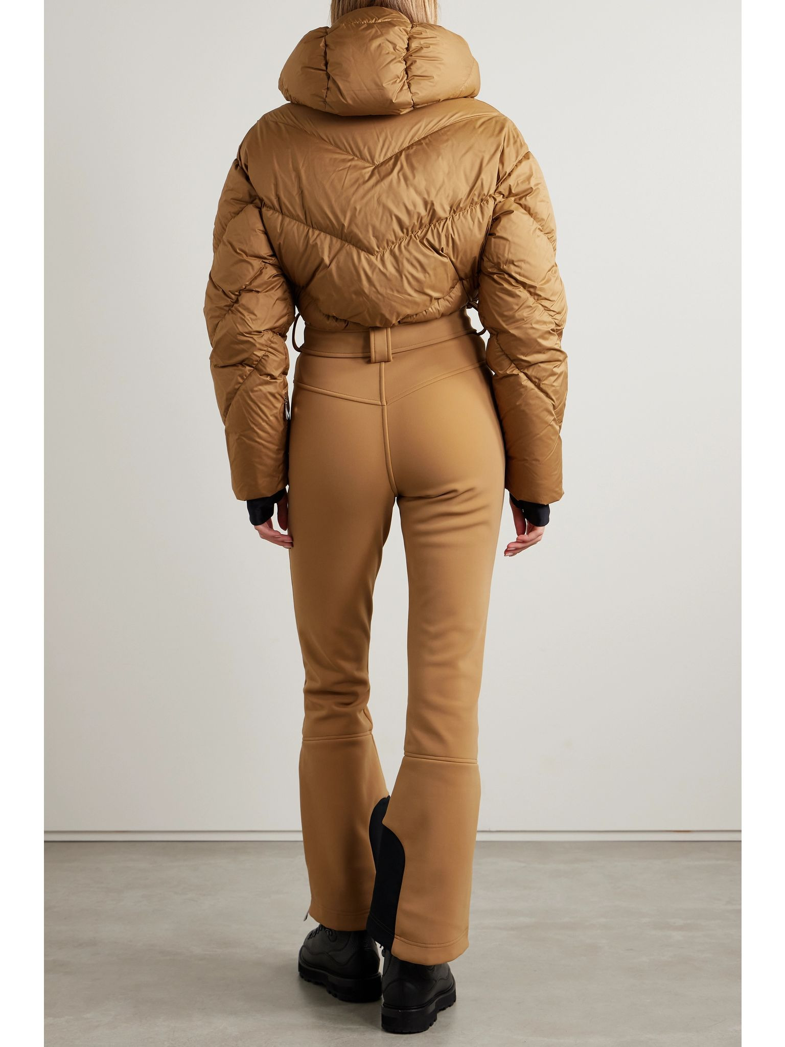 Ajax belted hooded quilted down ski suit Camel - 3