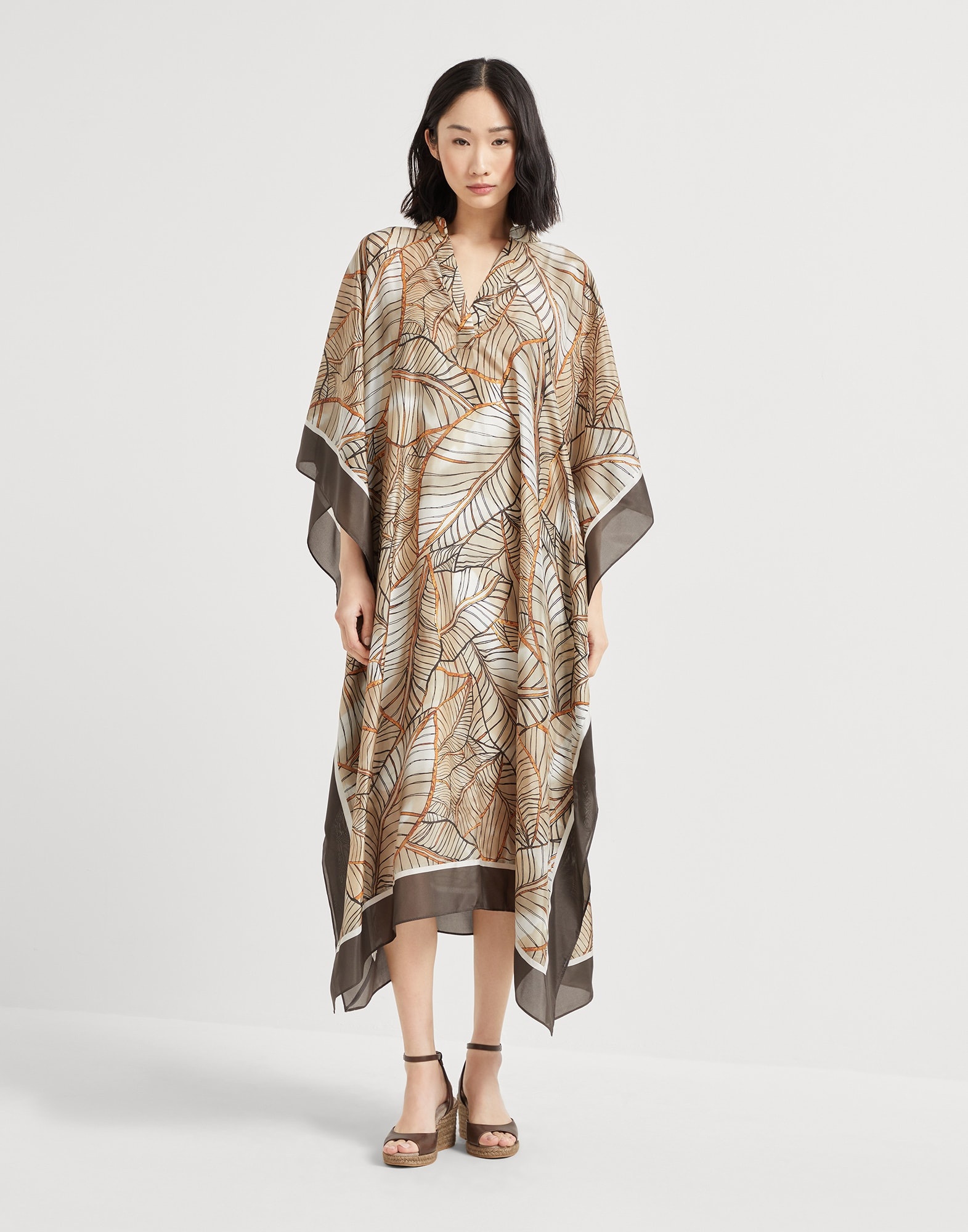 Silk papyrus print pongée caftan dress - 1