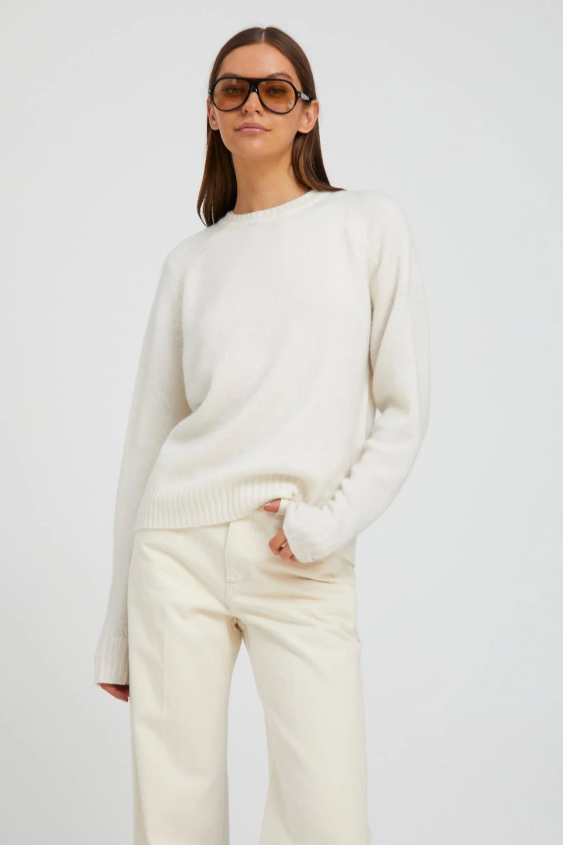 CHALK CASHMERE LOOSE GAUGE CREWNECK - 1