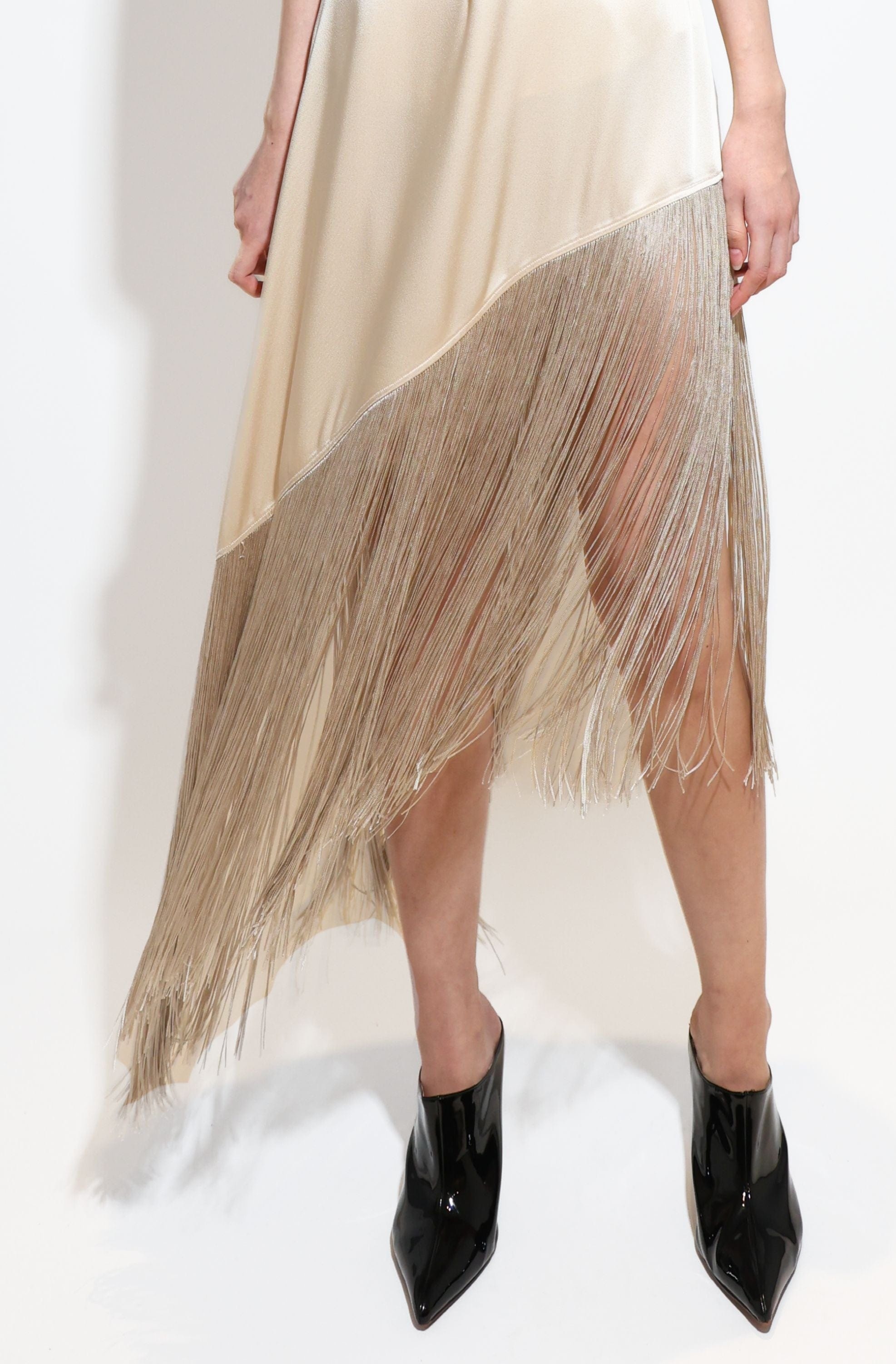 Satin Asymmetric Fringe Skirt - 4