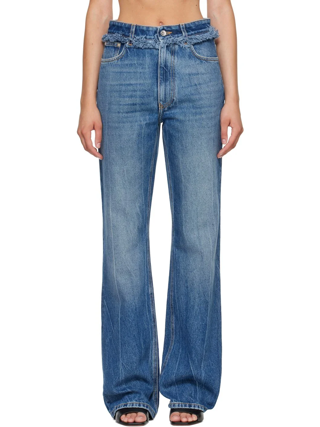 Blue Fringed Straight Jeans - 1
