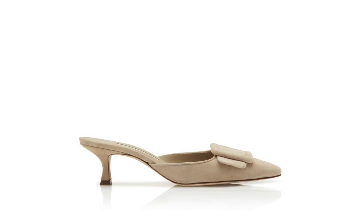 Beige Suede Kitten Heel Mules - 1