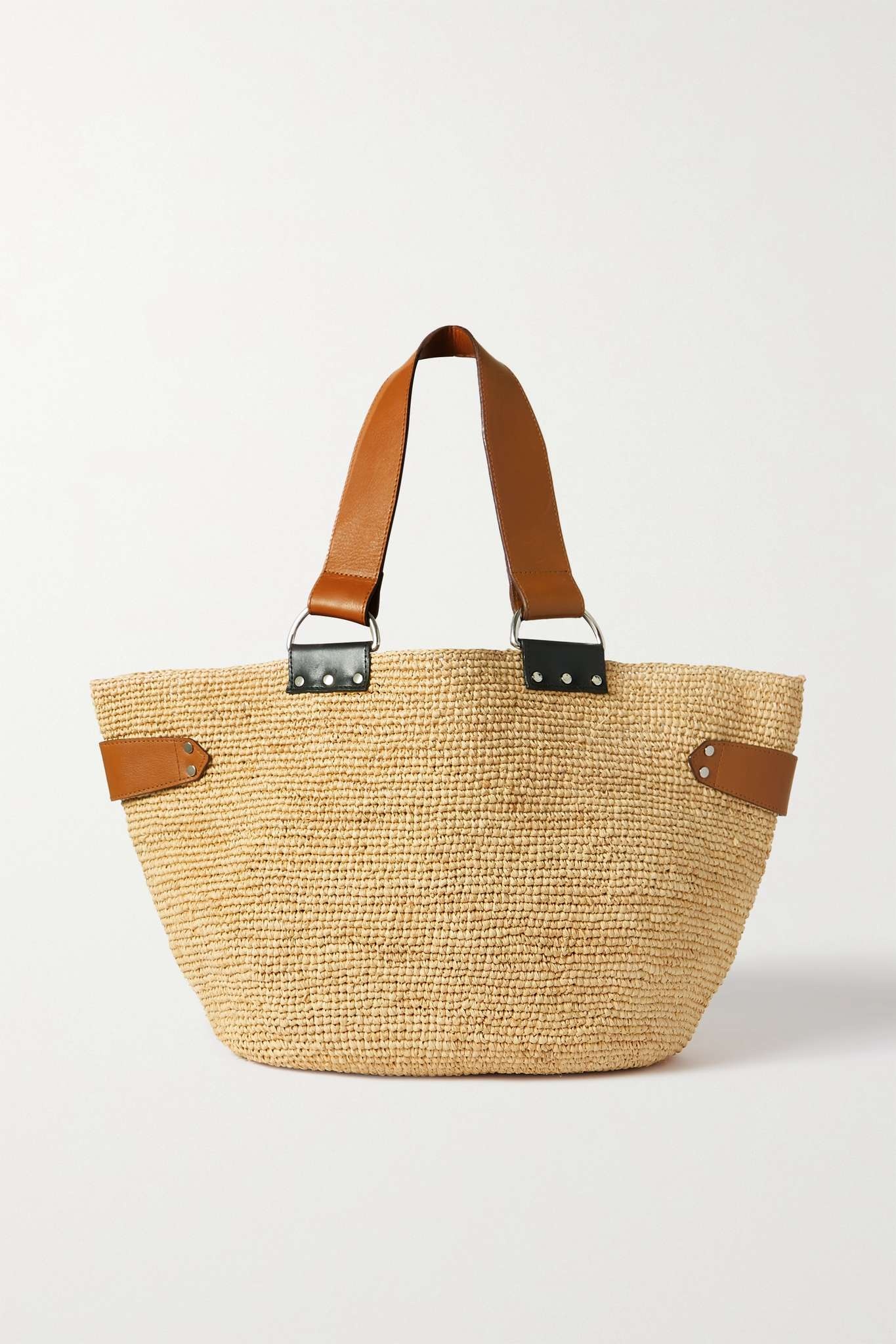 Bahiba leather-trimmed raffia tote - 1