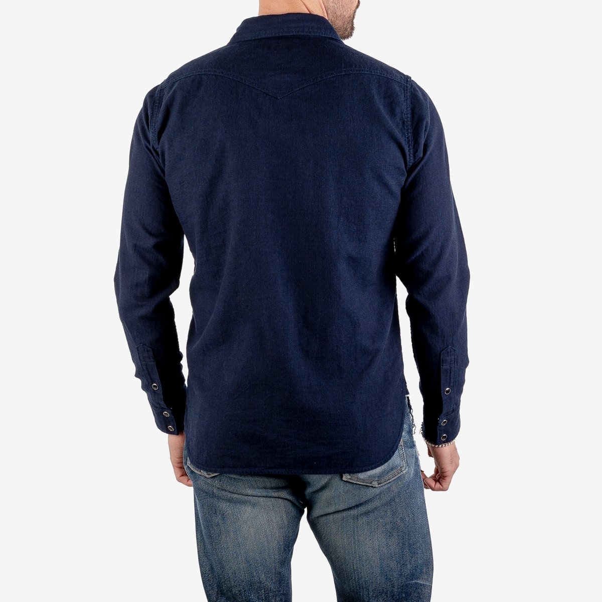 IHSH-357-IND 5oz Dobby Cloth Western Shirt - Indigo - 3