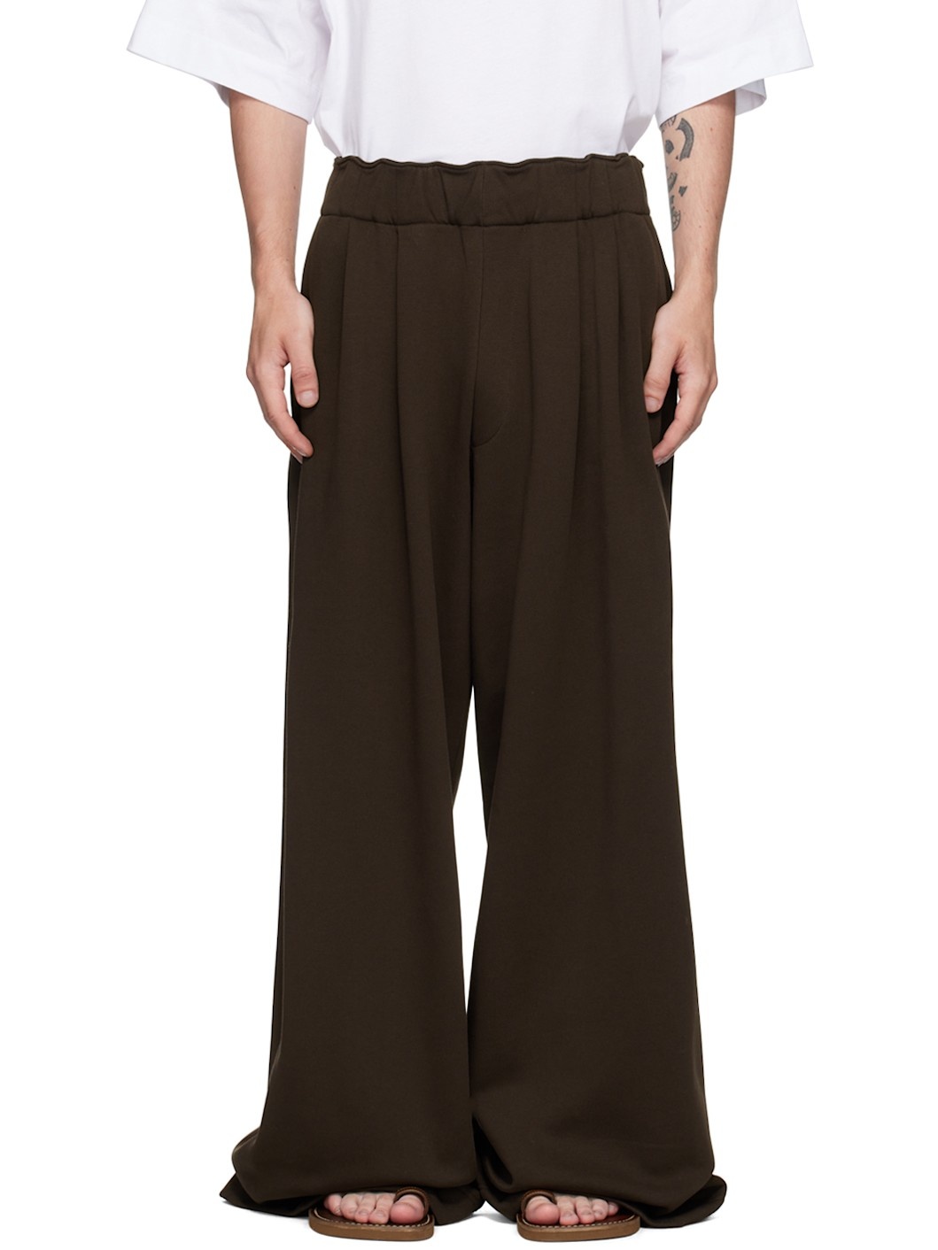 Brown Pleated Sweatpants - 1