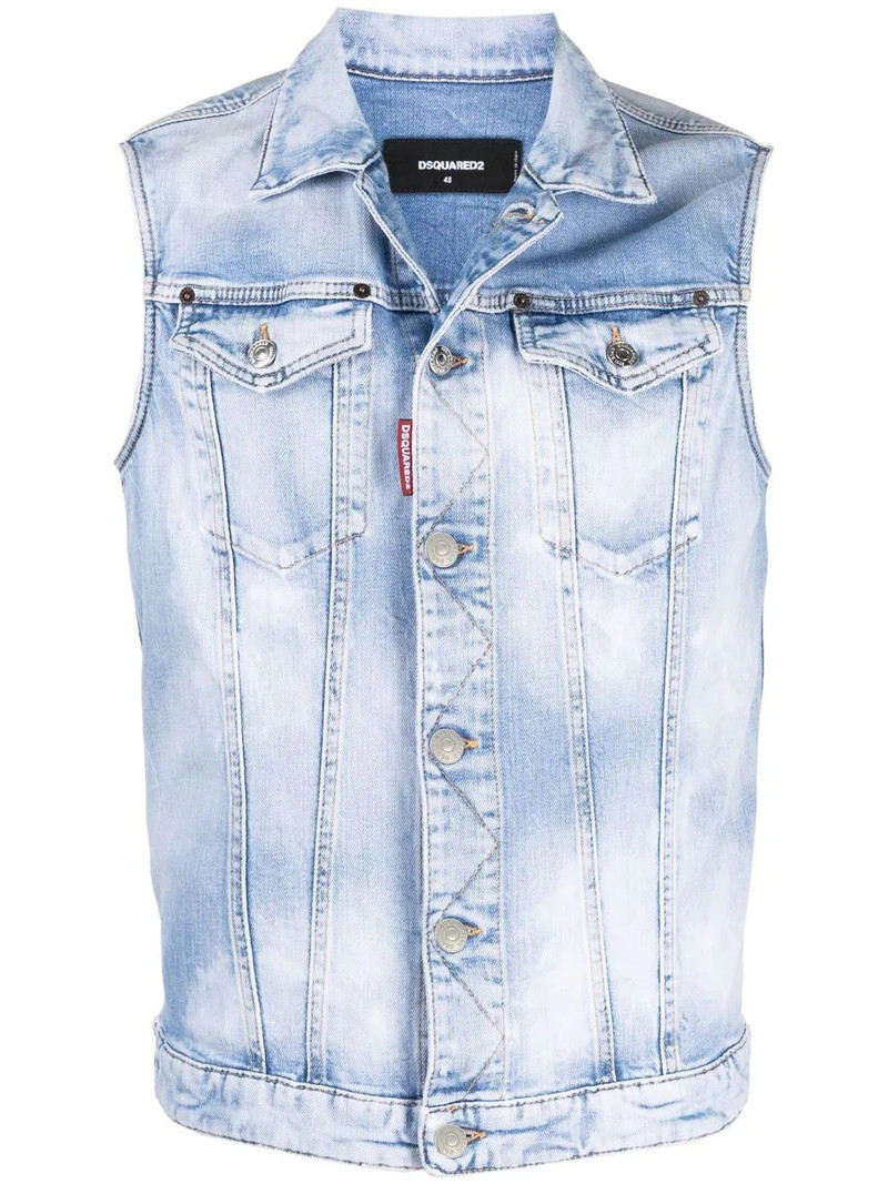 bleached-effect denim vest 1
