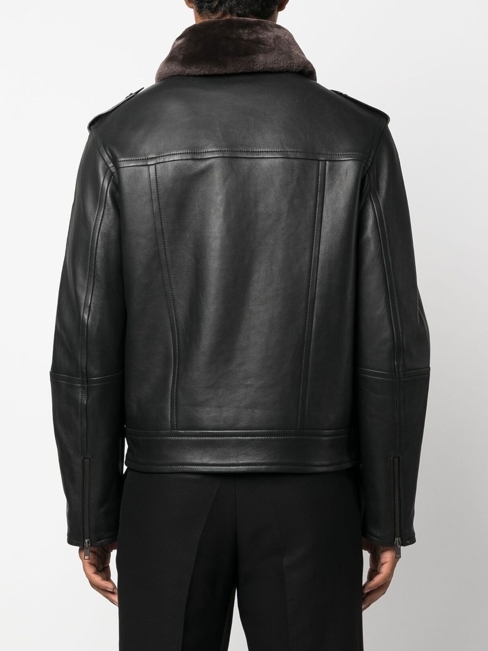 fur-collar leather biker jacket - 4