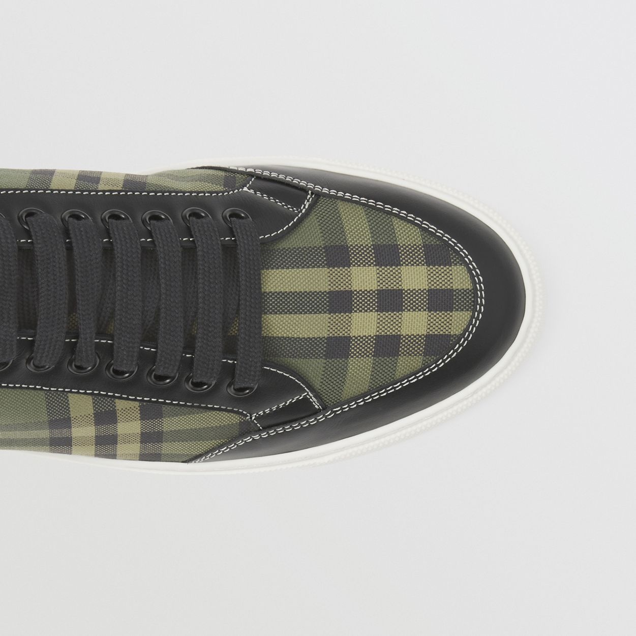 Check Cotton and Leather Sneakers - 3