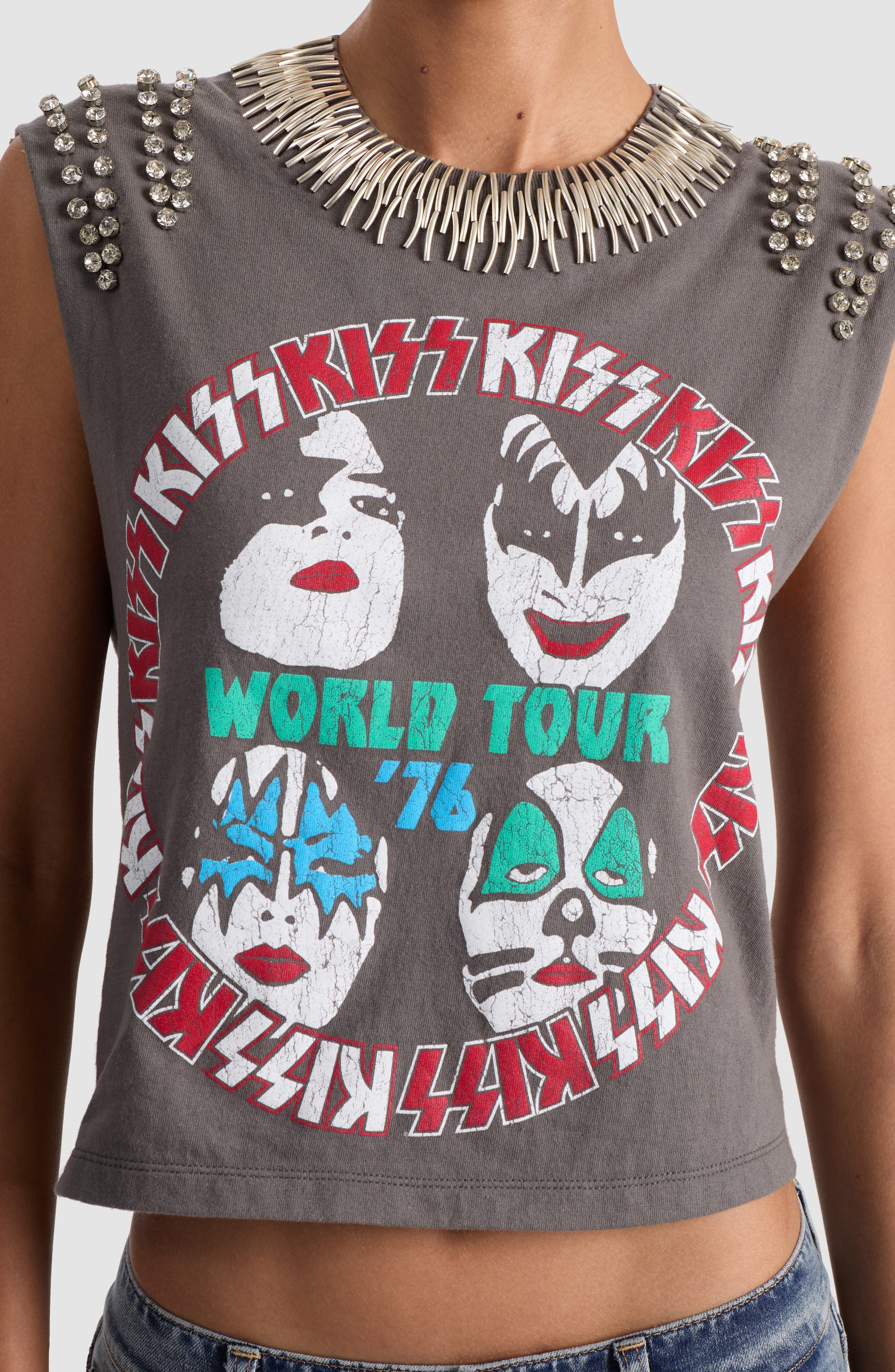 Alice + Olivia Micah Embellished Graphic Muscle Tee in Kiss World Tour at Nordstrom - 4