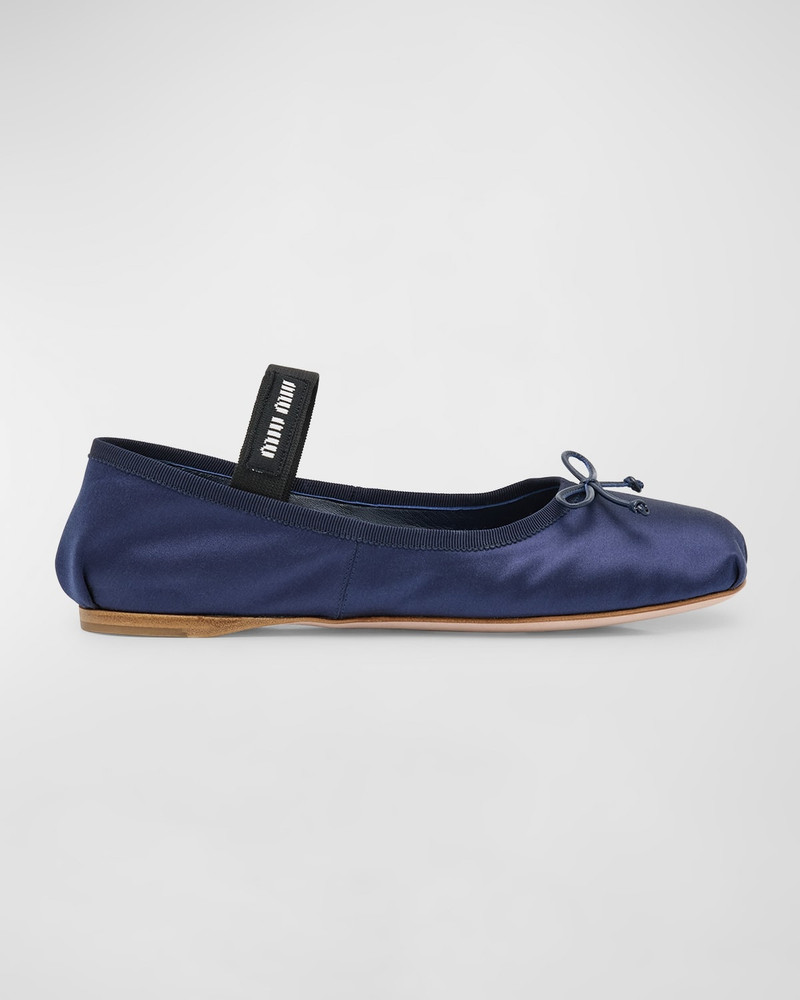 Satin Bow Ballerina Flats - 1