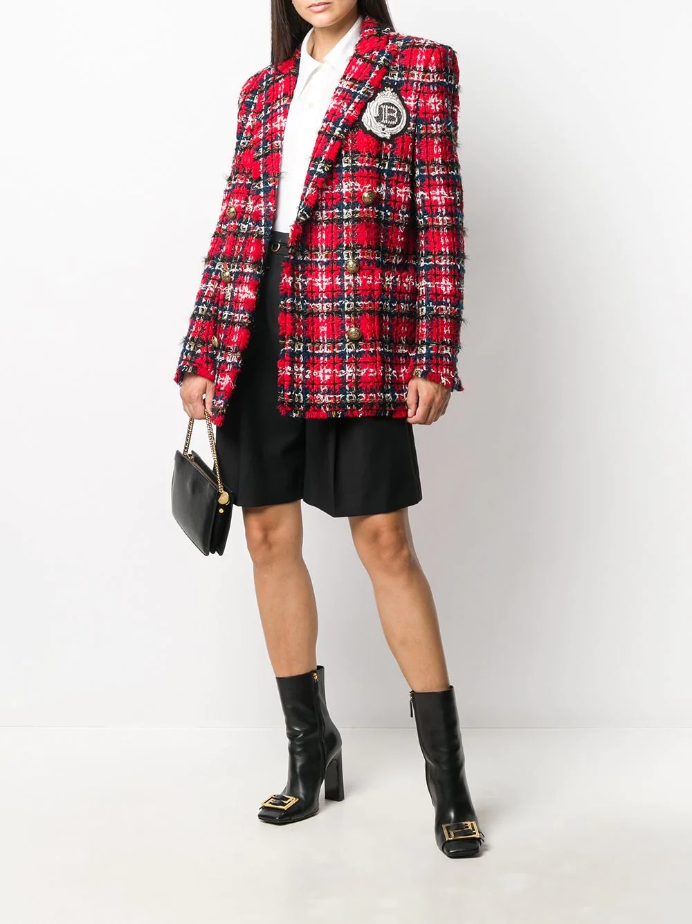 oversized tartan tweed blazer - 2