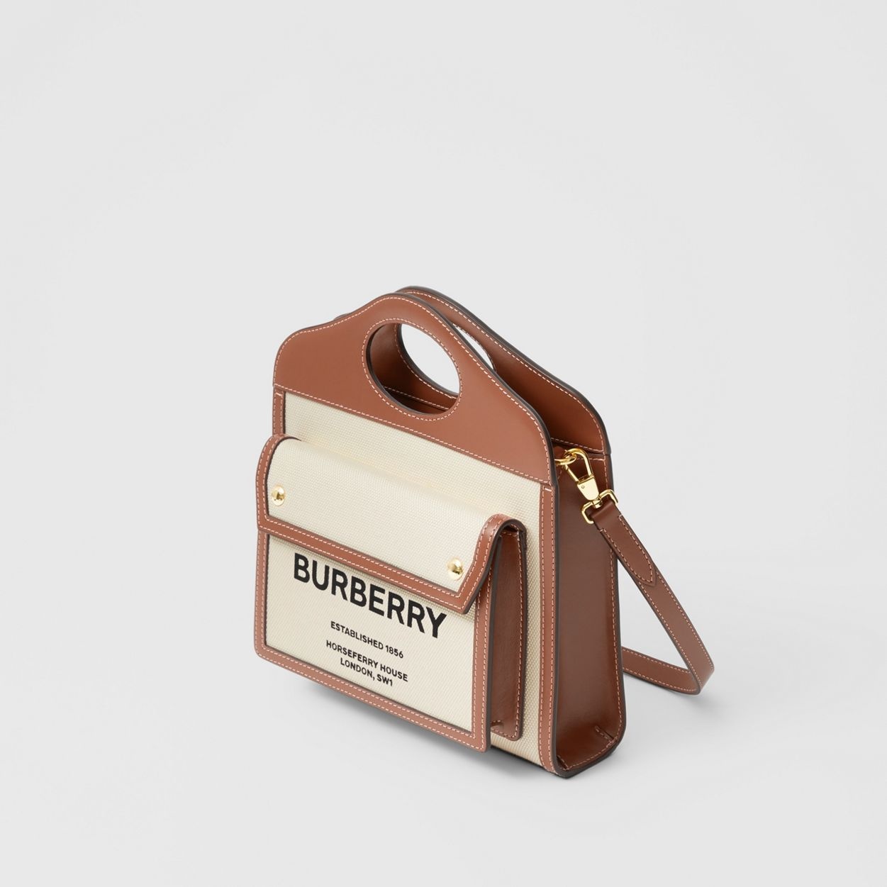 ハンドバッグ BURBERRY TWO-TONE CANVAS AND LEATHER MINI POCKET HANDBAG Burberry Two-Tone Canvas/Leather Mini Pocket Bag – Mine & Yours