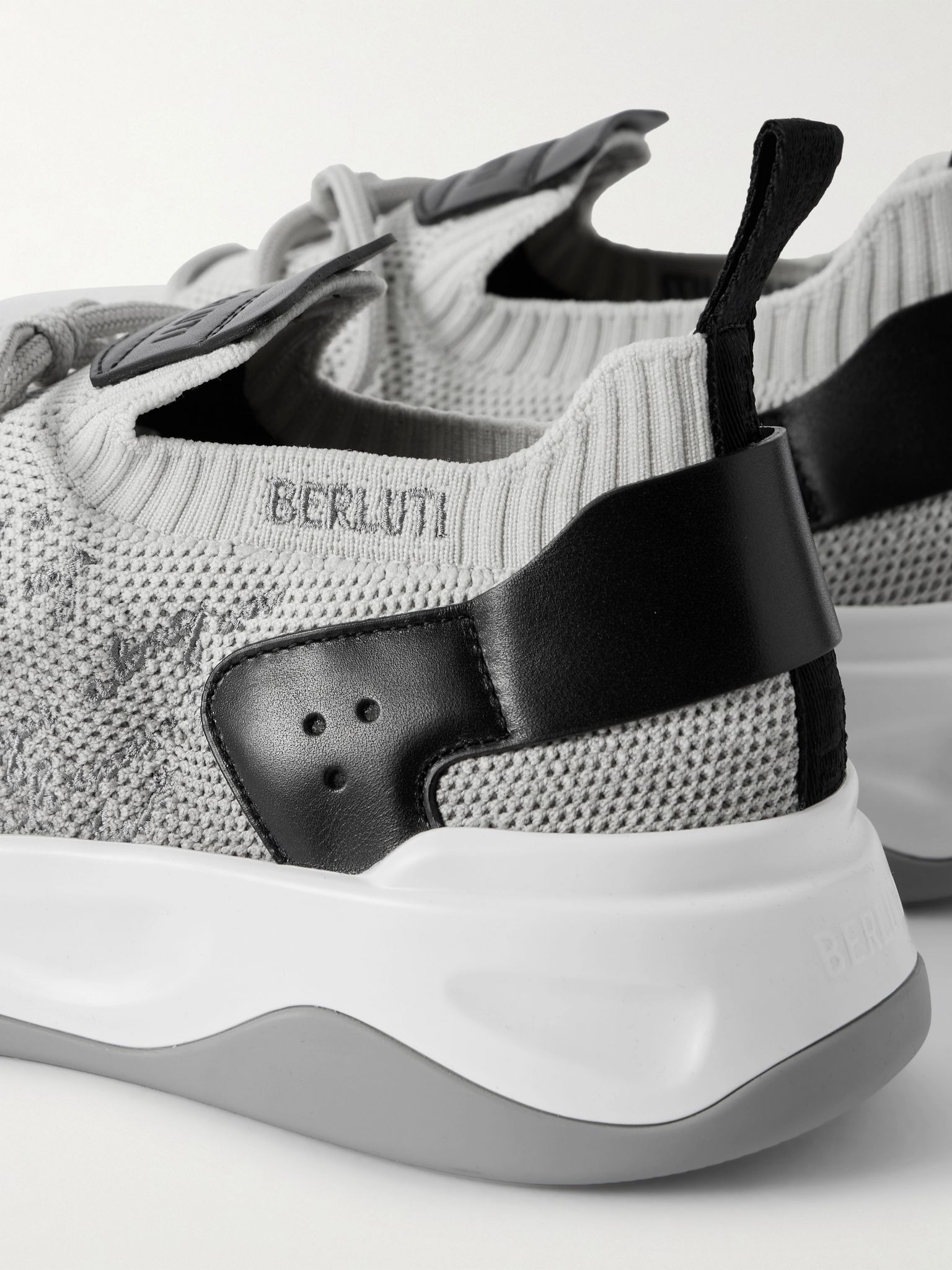 Shadow Leather-Trimmed Stretch-Knit Sneakers Gray - 5