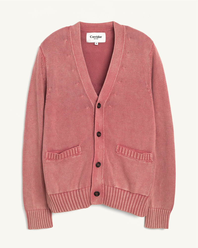 ACID WASH CARDIGAN - RED 1