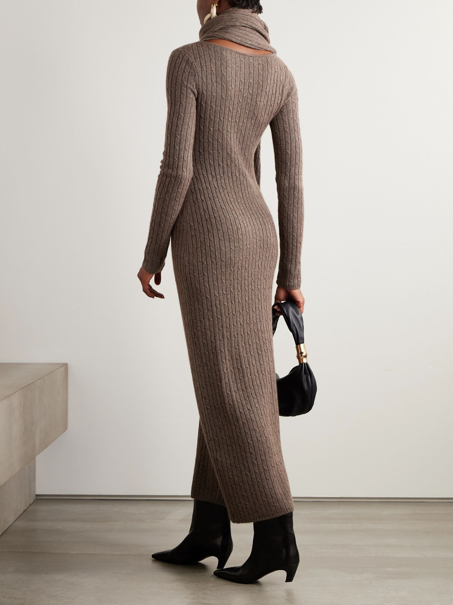 Natacha cable-knit wool and cashmere-blend dress Chocolate - 3