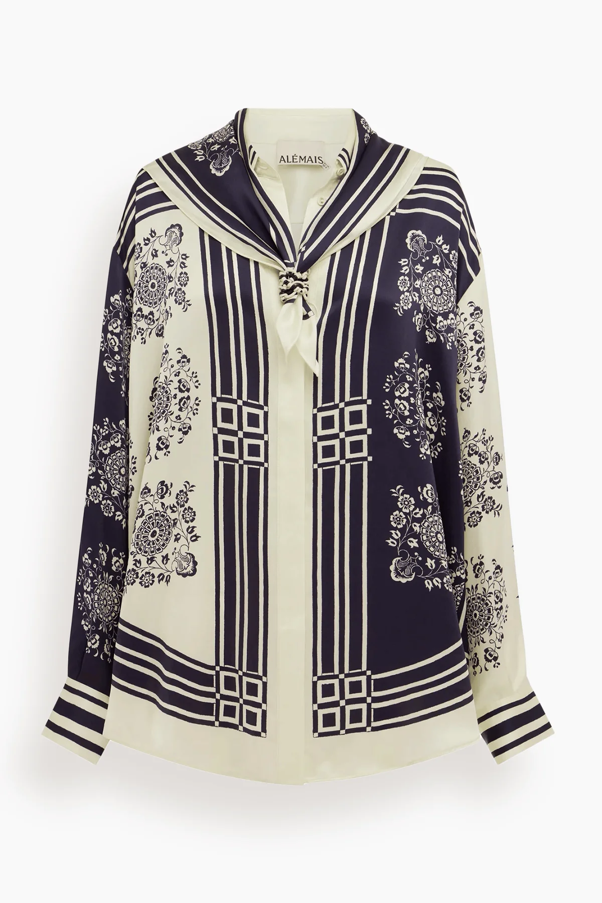 Banderra Scarf Silk Shirt in Ink - 1