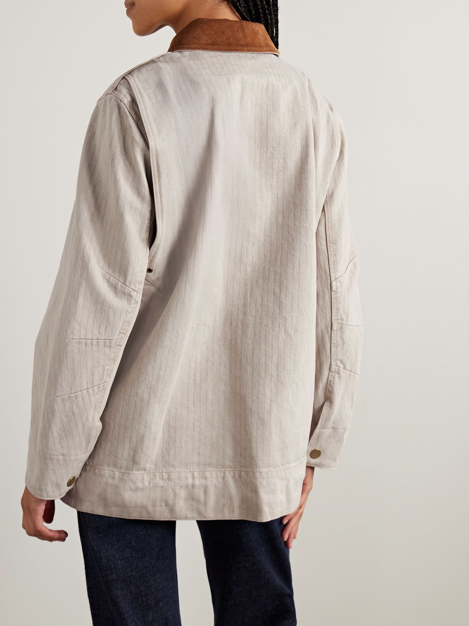 Abbas suede-trimmed herringbone cotton jacket Ecru - 4