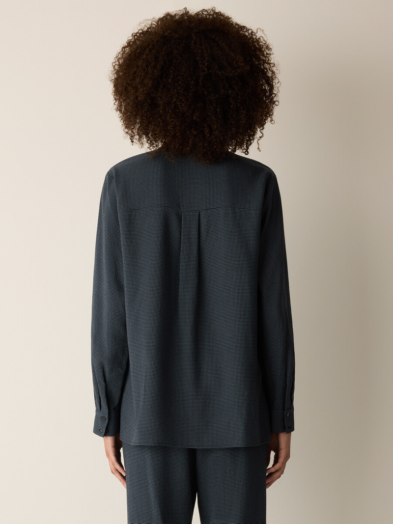 Mini Check Crepe Band Collar Top 4