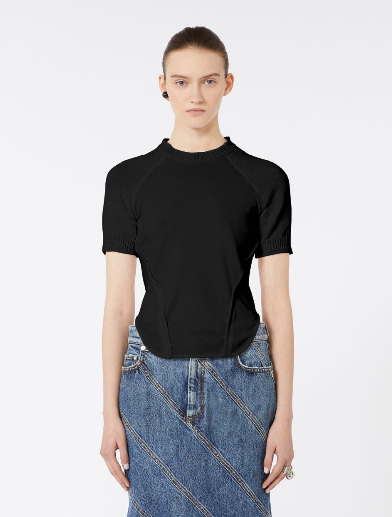 Short-sleeve stretch cotton top - black 4