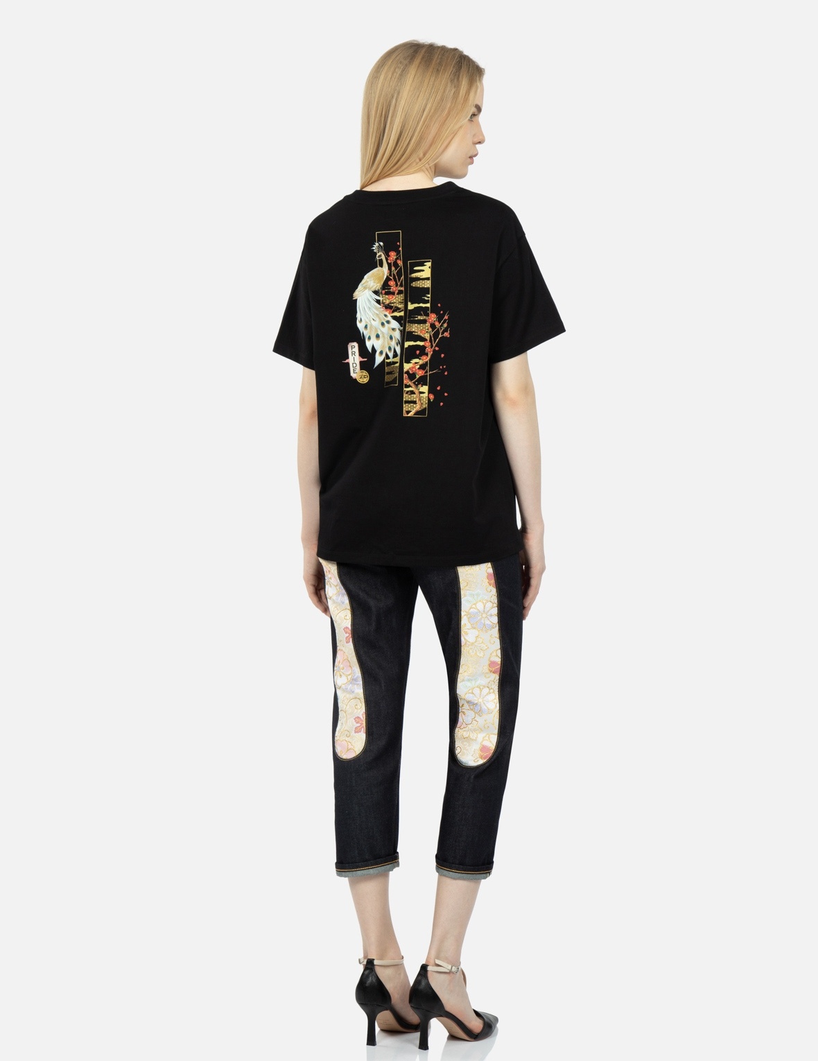 PEACOCK AND TSUBAKI PRINT BOYFRIEND T-SHIRT - 3