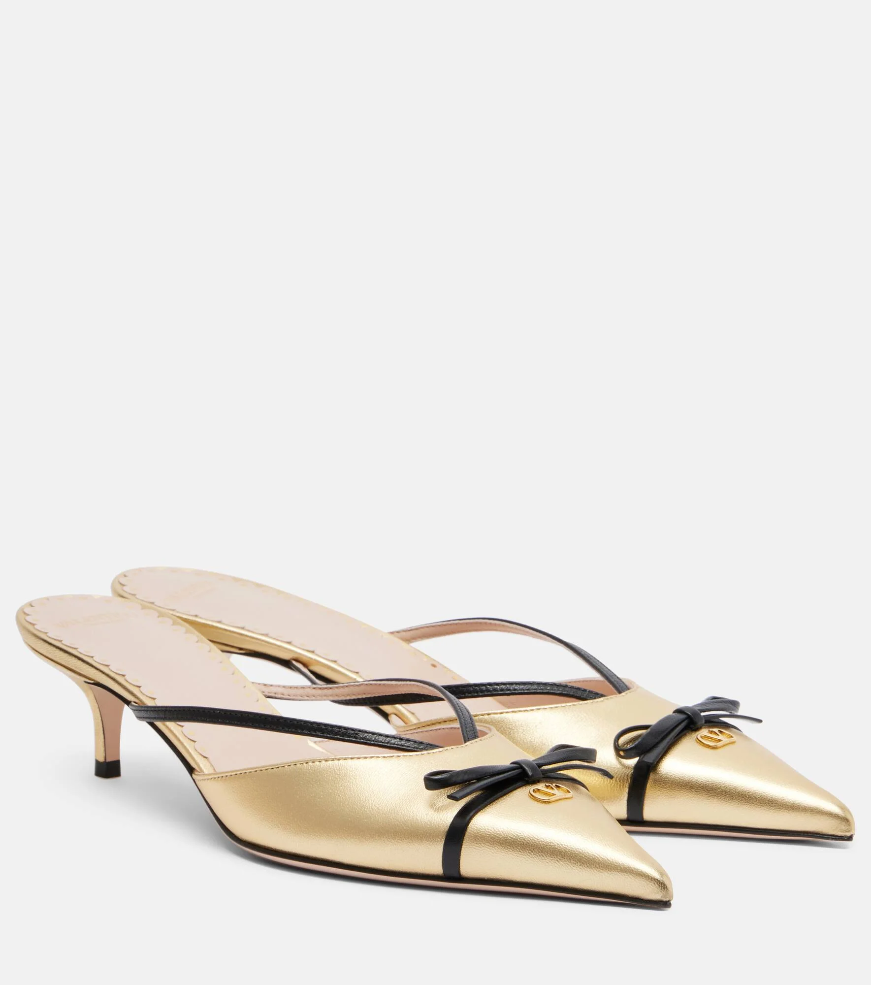 VLogo metallic leather mules - 1