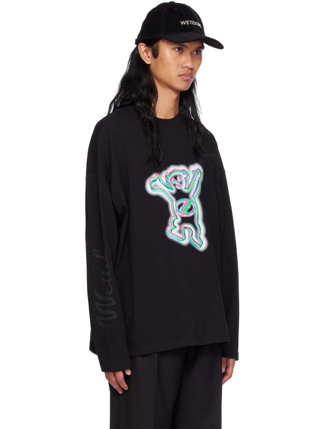 Black Colorful Teddy Print Long Sleeve T-Shirt - 2
