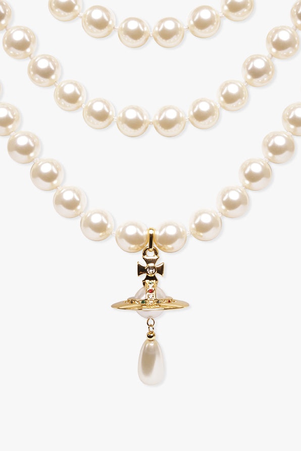 THREE ROW PEARL DROP CHOKER | GOLD - 2